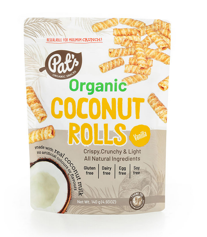 Pats Organic Coconut Rolls Vanilla 140g