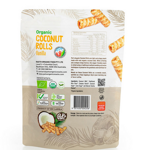 Pats Organic Coconut Rolls Vanilla 140g