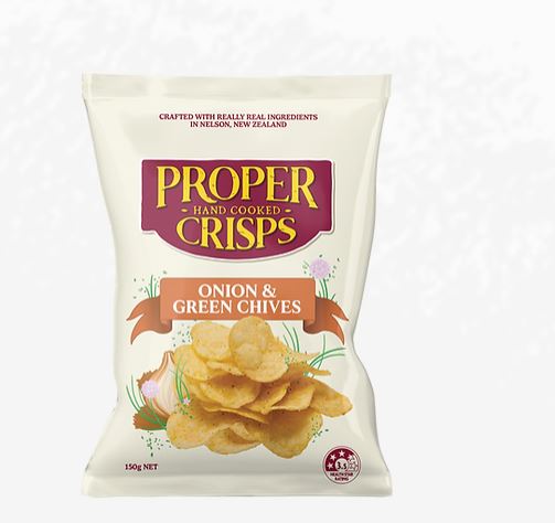 Proper Hand Cooked Crisps Onion & Green Chives 150g