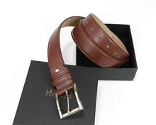 Load image into Gallery viewer, Brown Pleather Vegan Belt for Men by La Enviro inside case